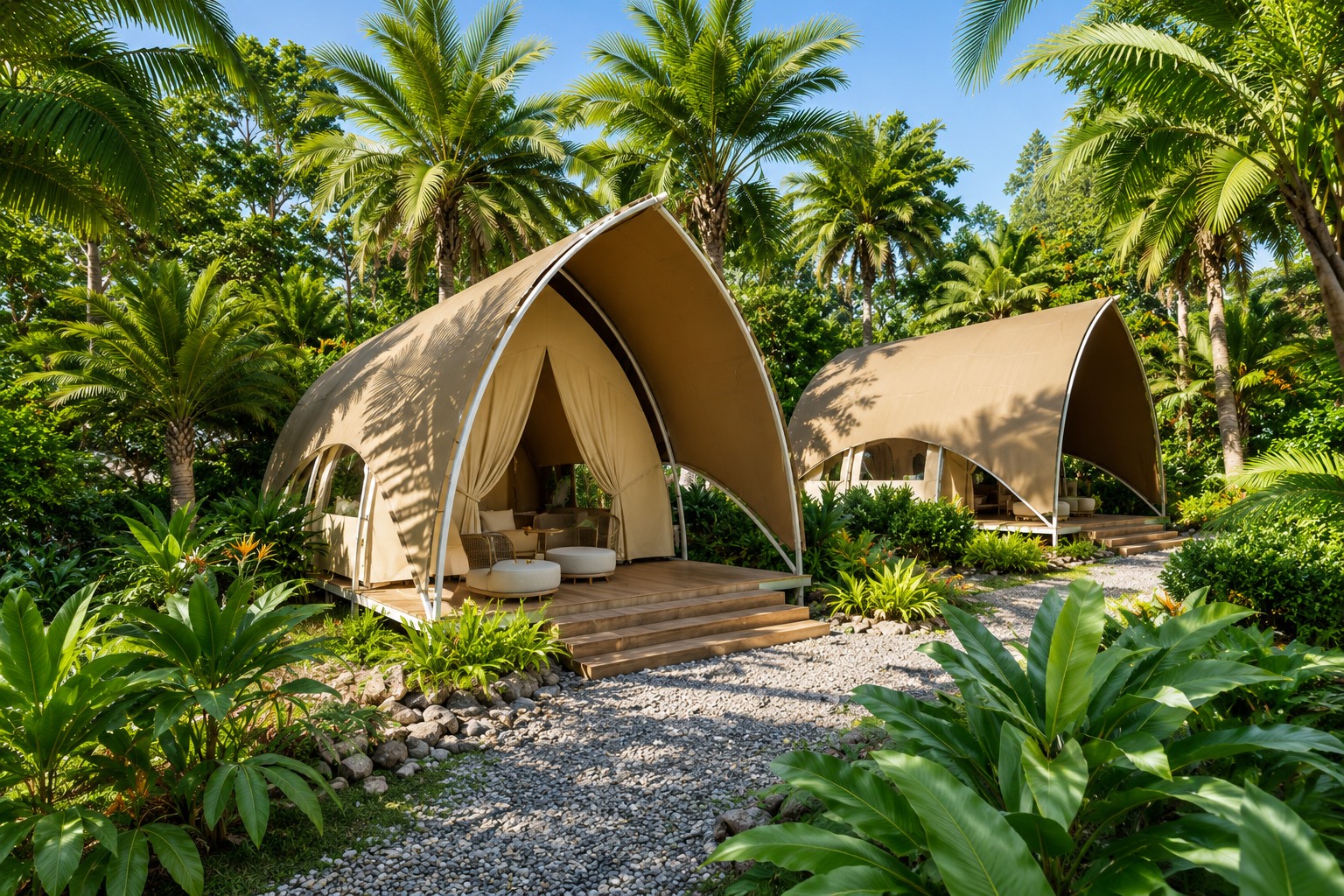 Lodges toilés dans la végétation tropicale